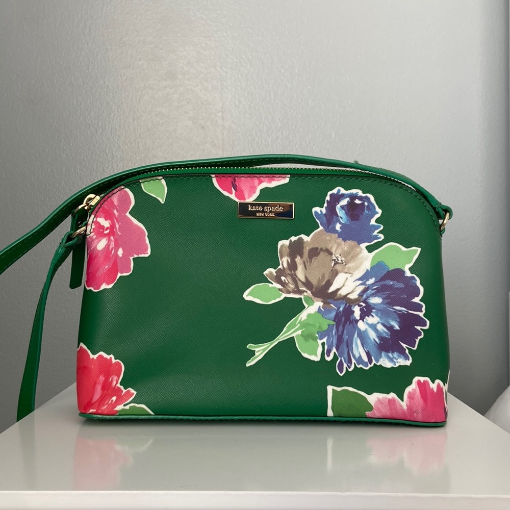 Kate spade floral green leather bag